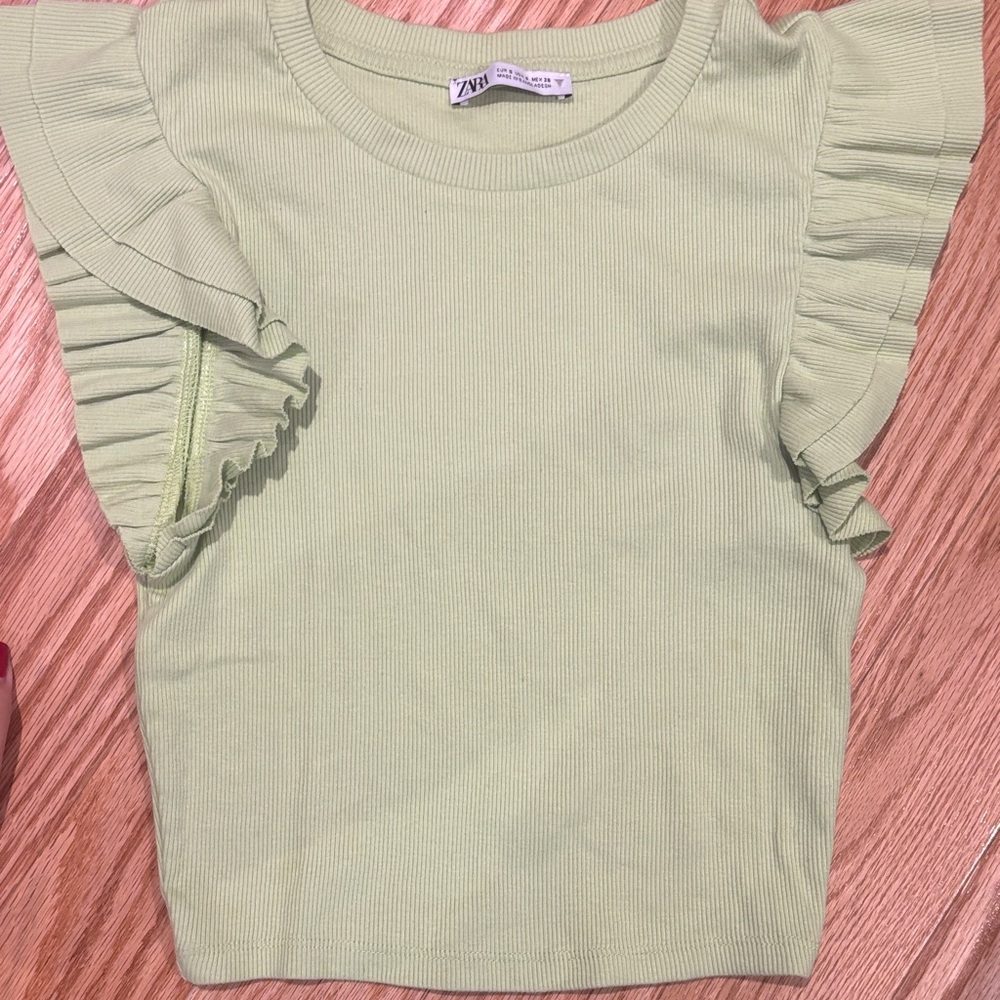 Zara  Light Green Ruffle Sleeve Blouse